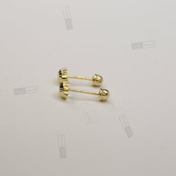 14K Yellow Gold Half Sphere Stud Earrings • Classic 3 mm Minimalist Jewelry. - Picture 4 of 7